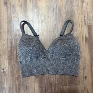 Athleta Sports Bra Womens Large Gray Space Dye V Neck Seamless Workout Yoga